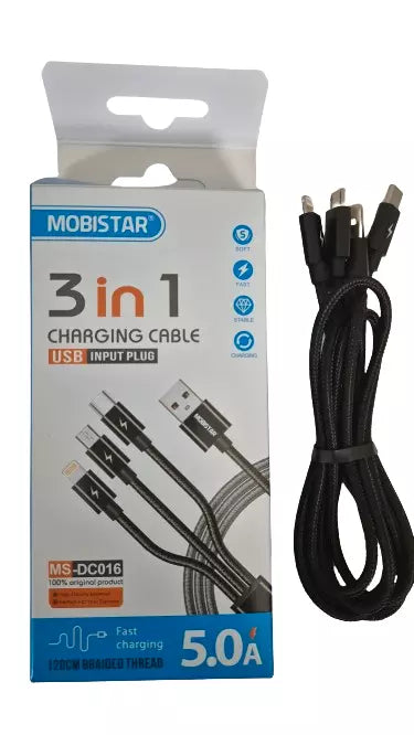 Fast Charging 3 in 1 USB Cable 1.2m USB input plug